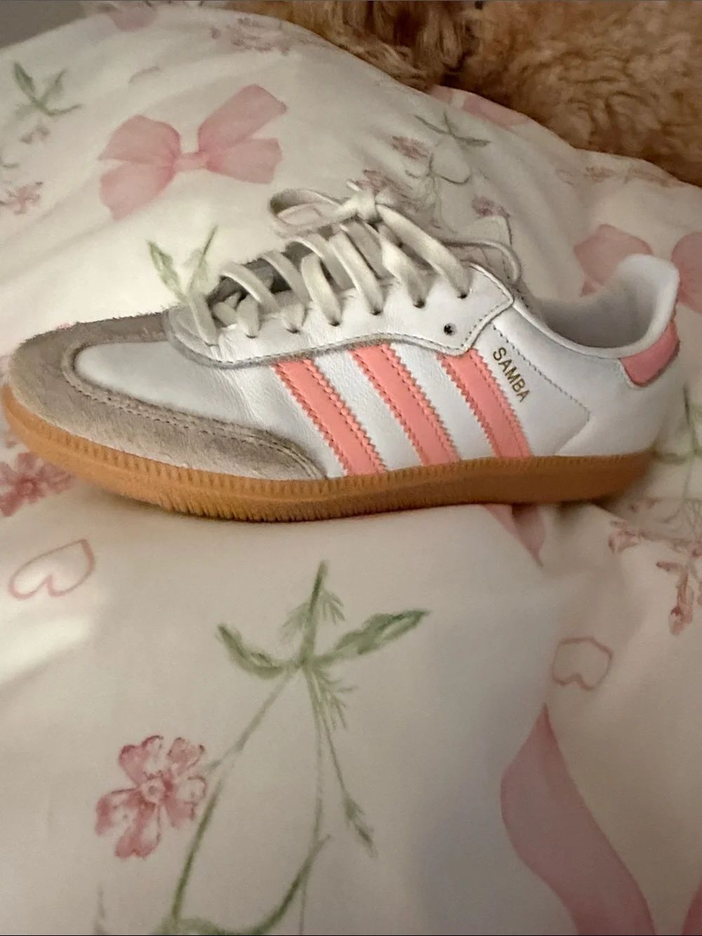adidas Kids Samba Sneaker in White and Pink Accent